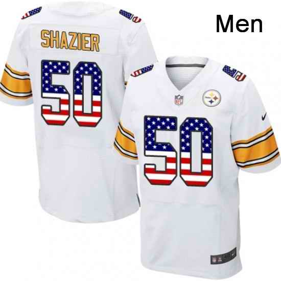 Mens Nike Pittsburgh Steelers 50 Ryan Shazier Elite White Road USA Flag Fashion NFL Jersey